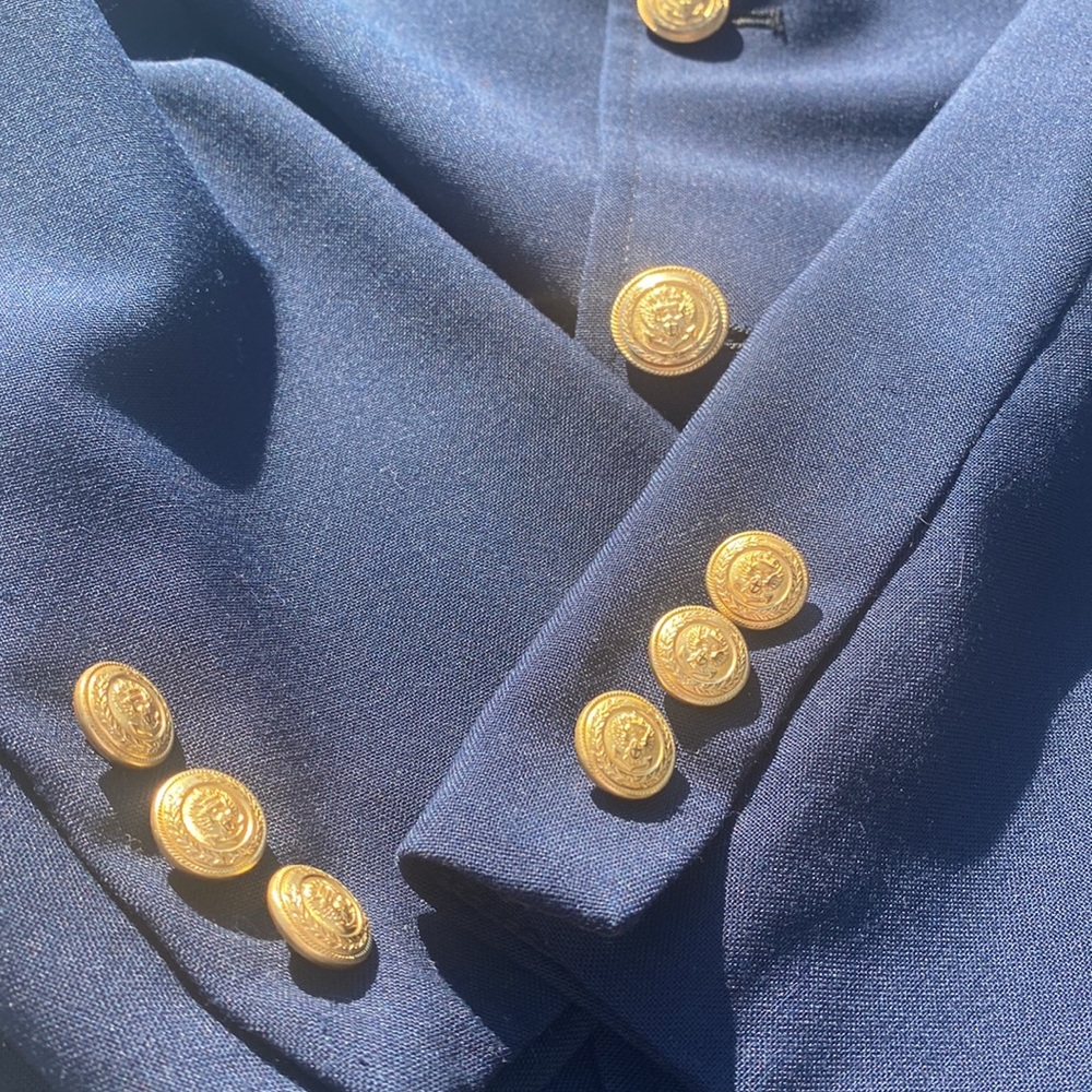 Navy Blazer antique designer Gold Buttons sport Coat 42 R - Picture 2 of 16